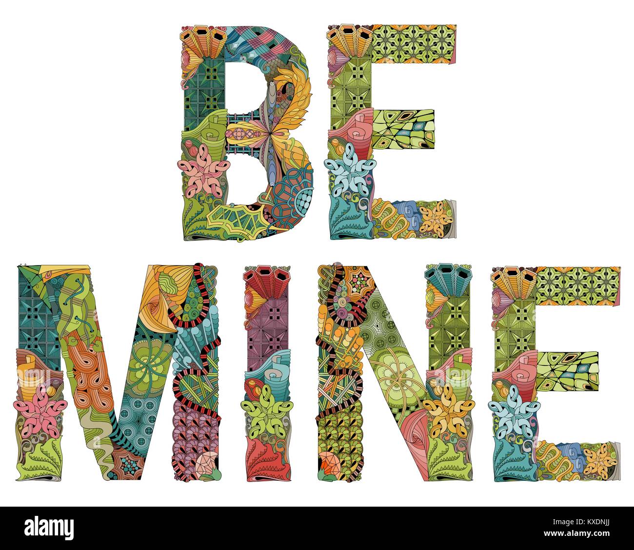 Words BE MINE. Vector decorative zentangle object Stock Vector Image