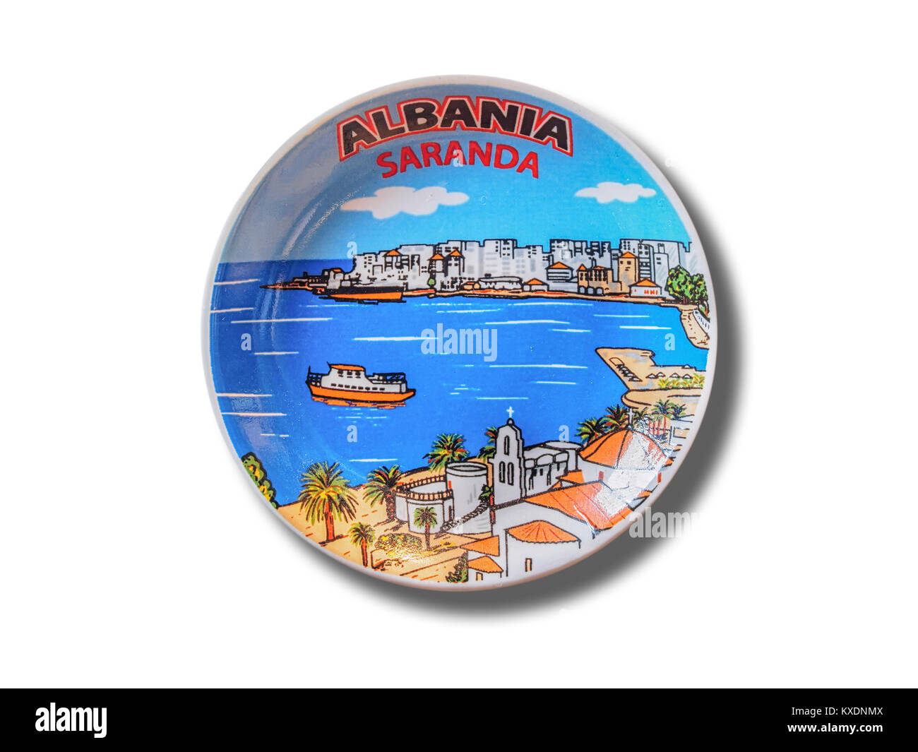 Saranda (Albania) souvenir refrigerator isolated on white