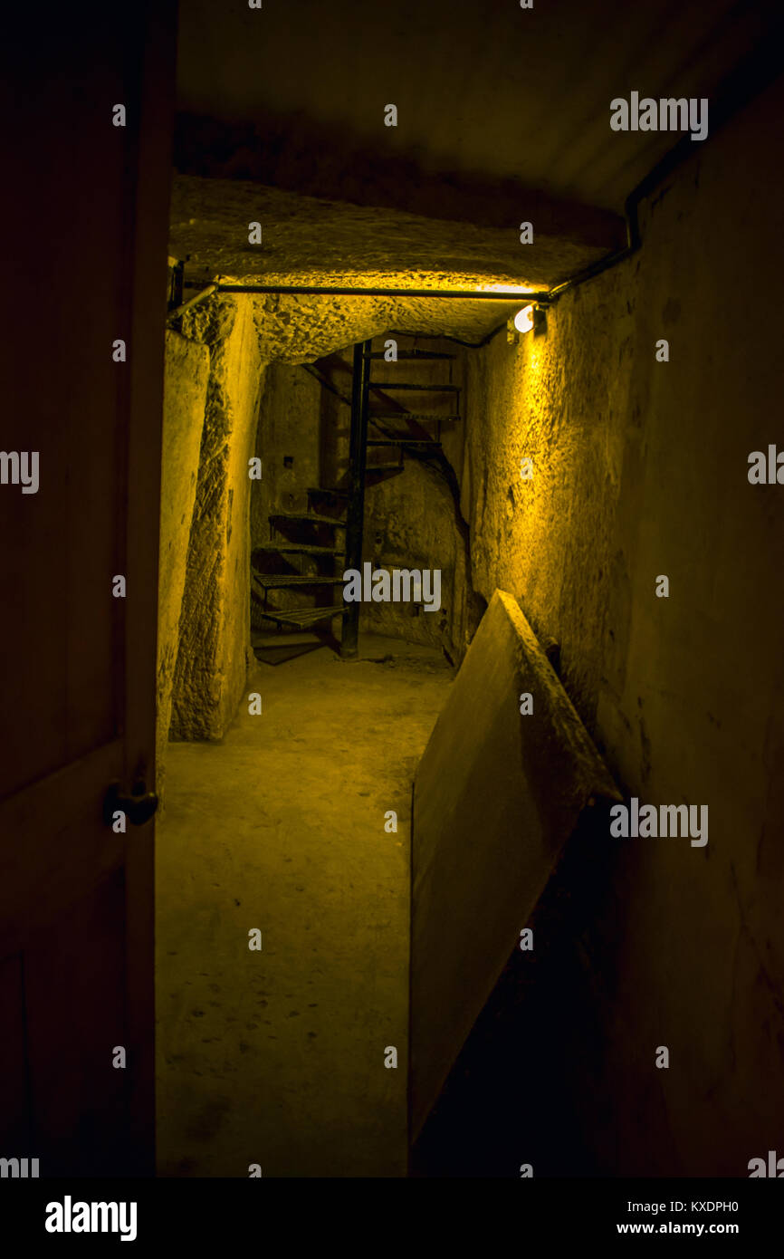 Malta world war 2 and cold war tunnels, world war two war rooms, Maltese tunnels underground Stock Photo