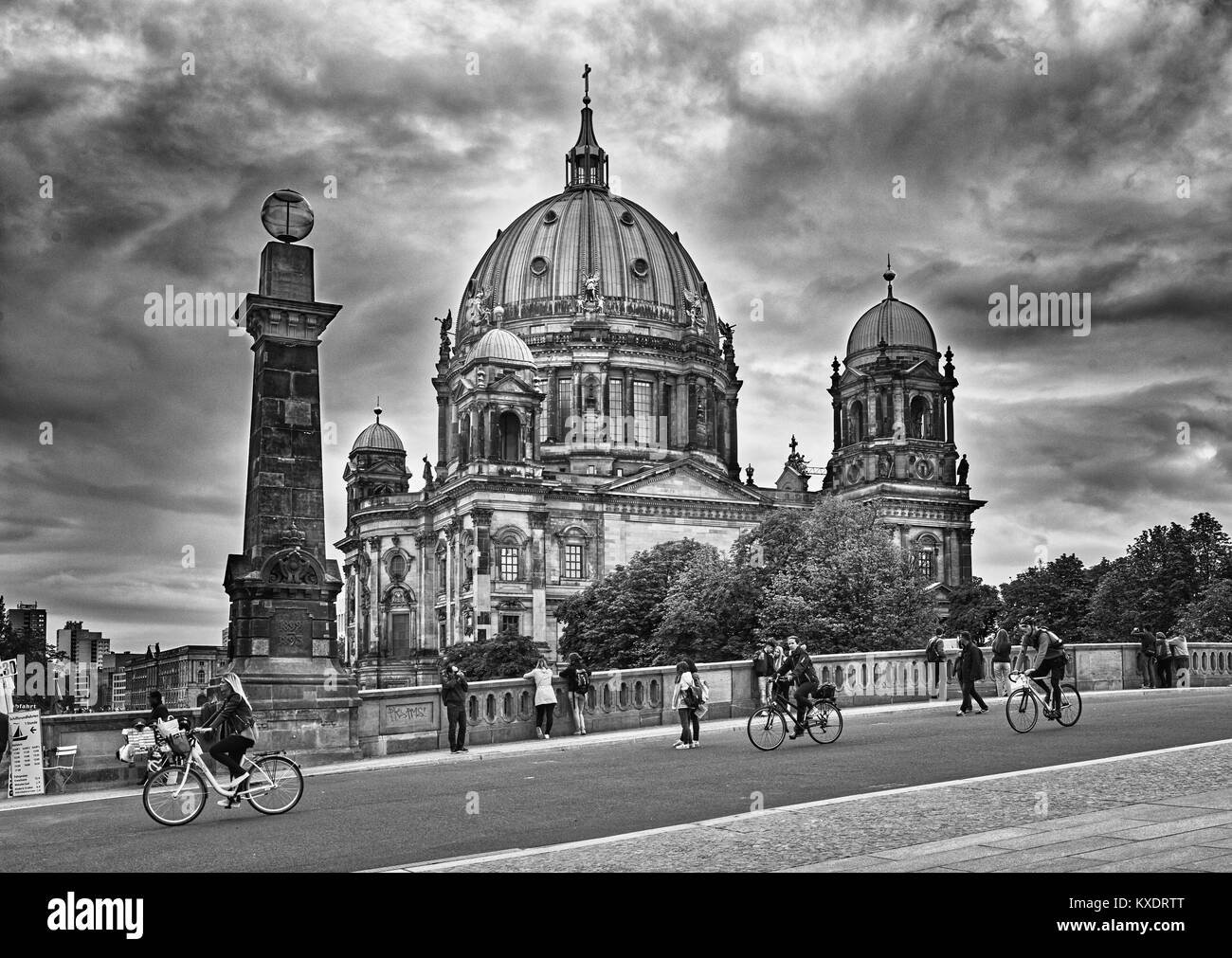 Berlin, Germany, September 7 / 2017 Berlin cathedral, Berliner Dom, suggestive winter atmosphere - black and white photography Stock Photo