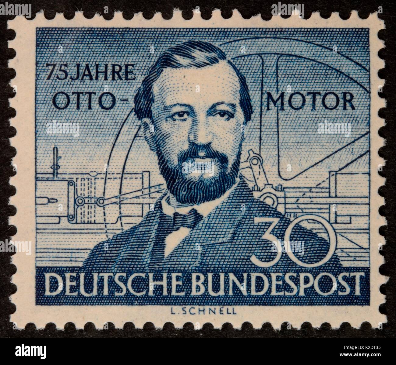 Nicolaus Otto, a German engineer who developed the four-stroke internal-combustion engine, portrait on a German stamp 1952 Stock Photo