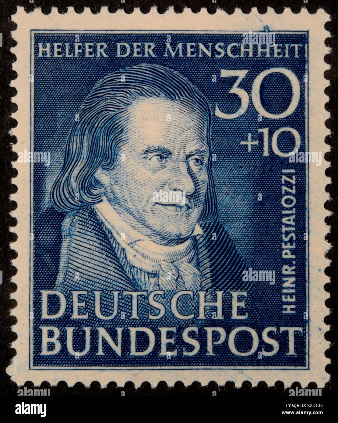 Heinrich Pestalozzi, a Swiss pedagogue and educational reformer, portrait on a German stamp 1951 Stock Photo