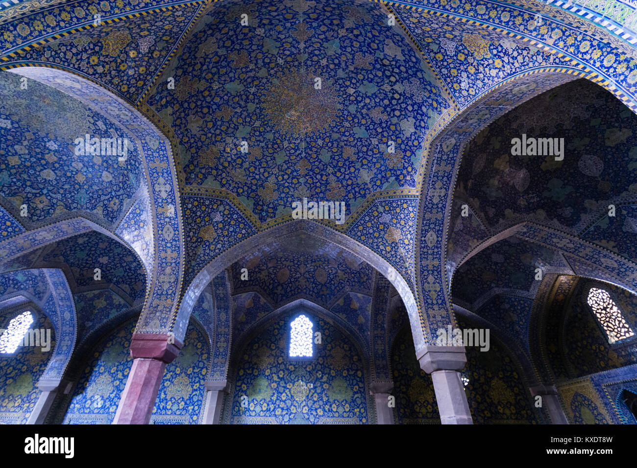 Inside Masjed-e Shah or Shah Mosque, Naqsh-e Jahan or Imam Square, Esfahan, Iran Stock Photo