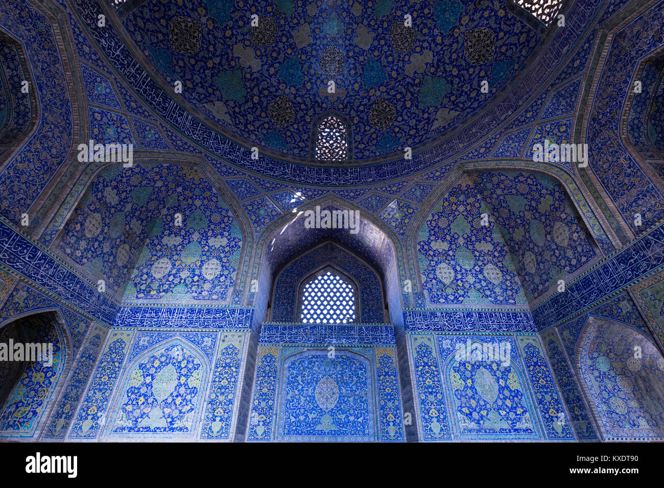 Inside Masjed-e Shah or Shah Mosque, Naqsh-e Jahan or Imam Square, Esfahan, Iran Stock Photo