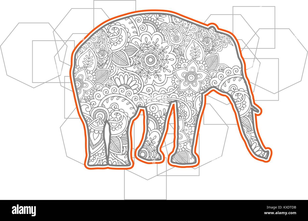 hand drawn elephant doodle animal paisley adult stress release coloring ...