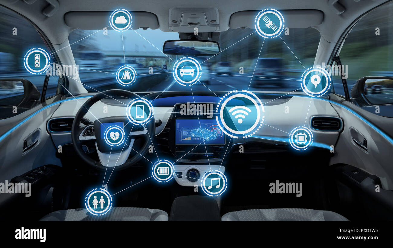 intelligent vehicle cockpit and wireless communication network concept Stock Photo