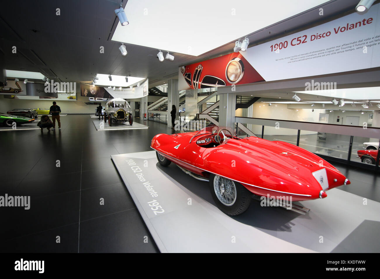 A superb Alfa Romeo 1900 C52 Disco Volante model on display at The Historical Museum Alfa Romeo Stock Photo