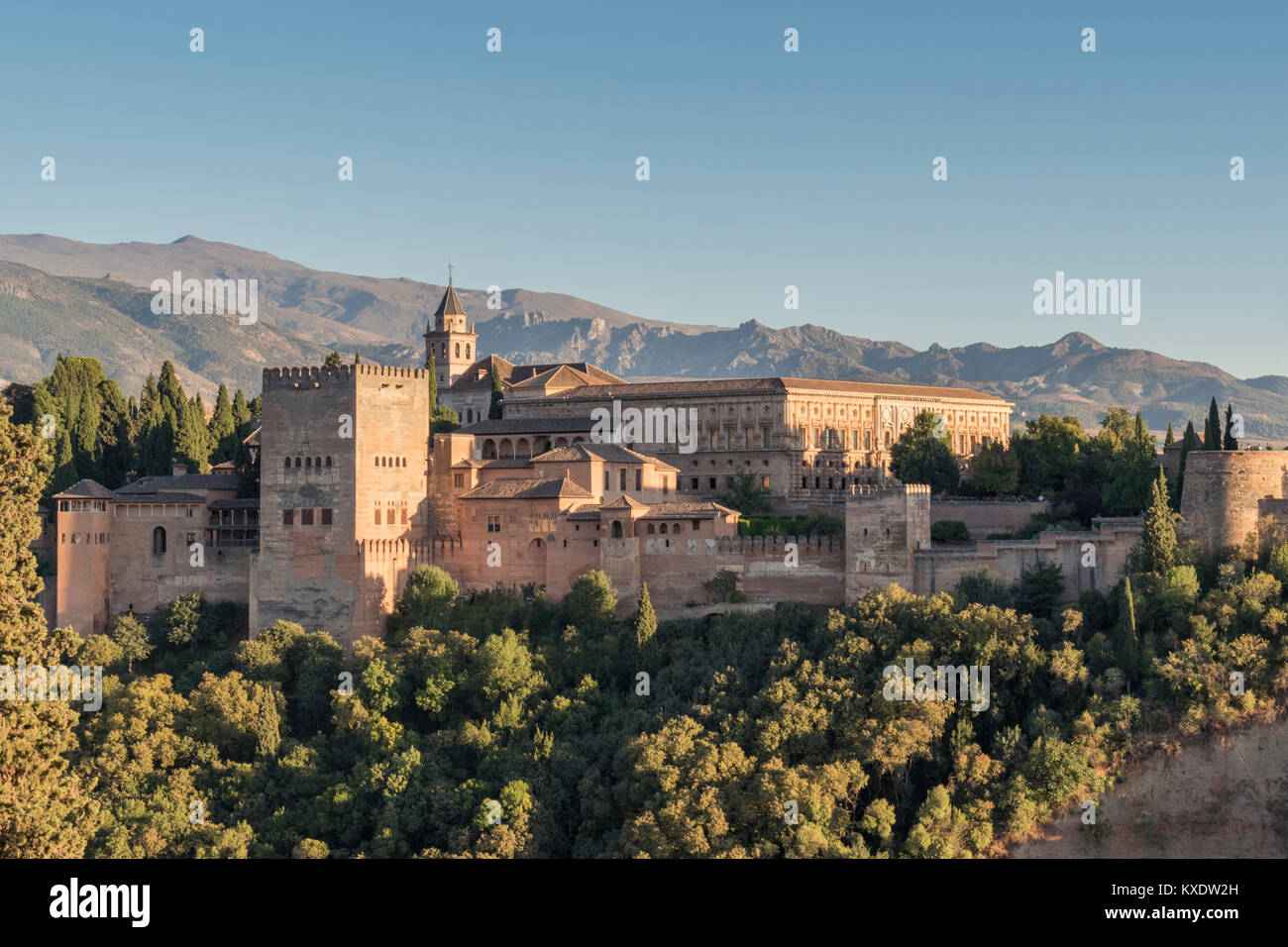 View of the Alhambra from the Mirador de San Nicolas, Granada, Spain Stock Photo