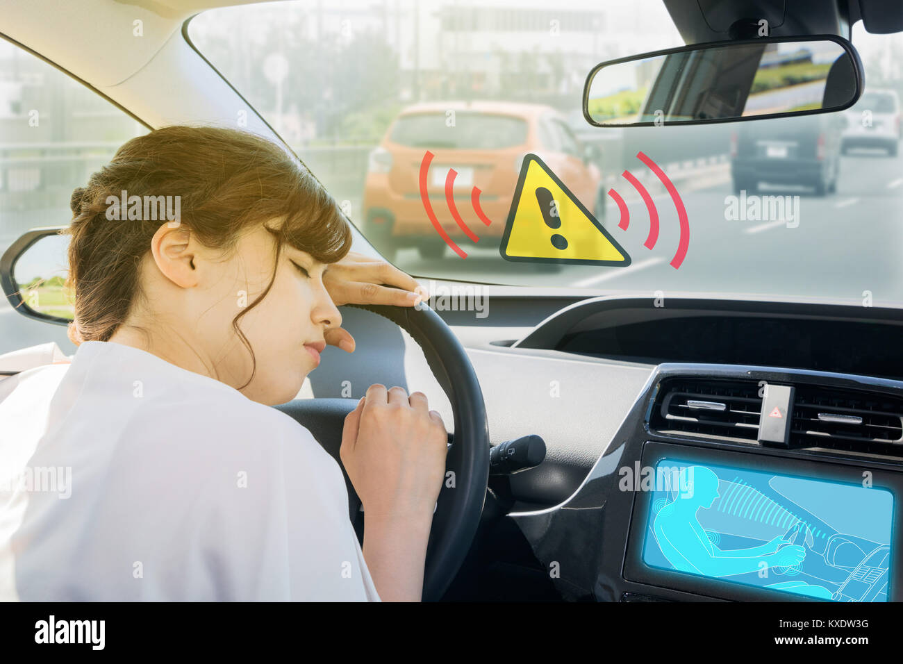doze prevention apparatus. driver assistance system. car interior and driver. Stock Photo