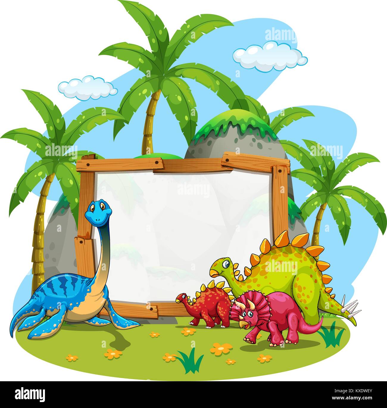 Border template with cute dinosaurs illustration Stock Vector Image