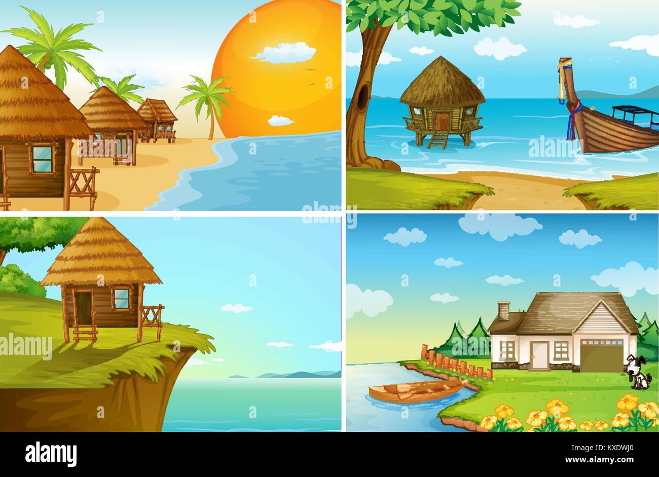 Four background scenes with ocean and river illustration Stock Vector ...
