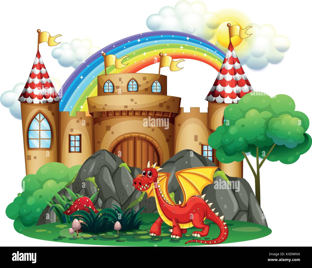 Red dragon at the castle tower illustration Stock Vector Image & Art ...