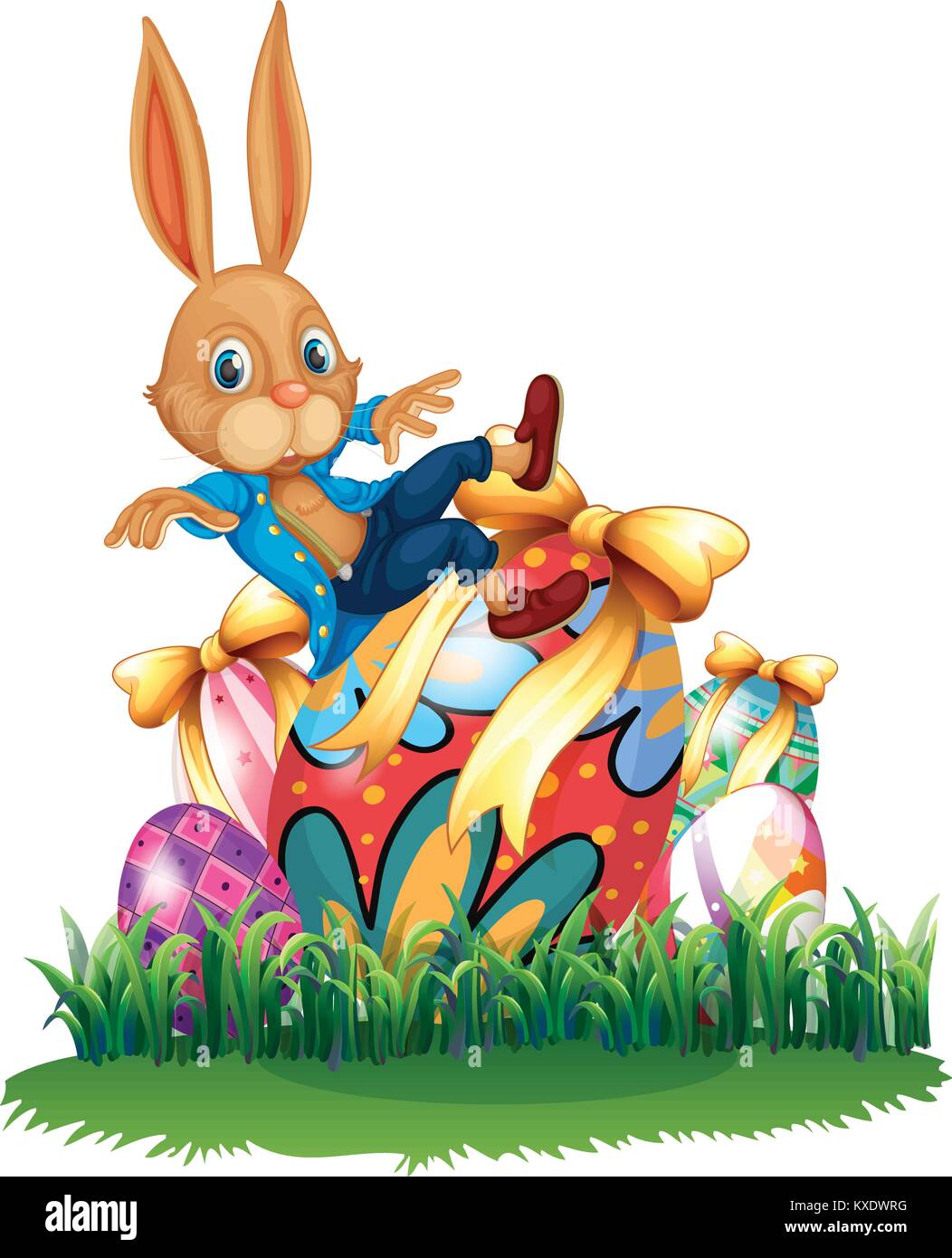Cute bunny and easter eggs in garden illustration Stock Vector Image ...
