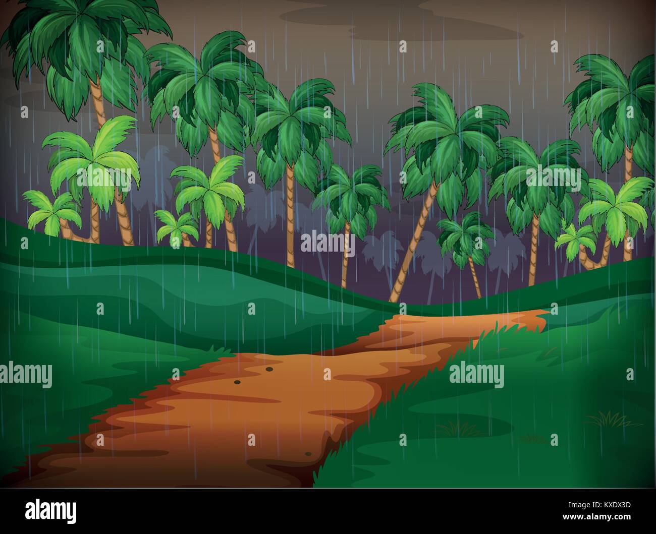 Forest scene on rainy day illustration Stock Vector Image & Art - Alamy