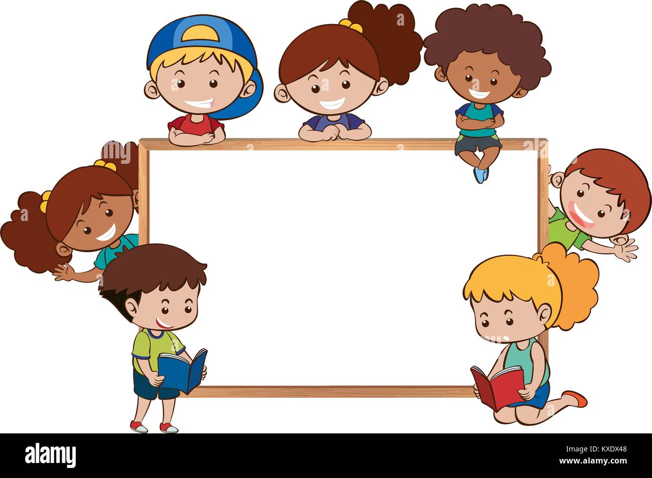 Whiteboard and happy kids around it illustration Stock Vector Image ...