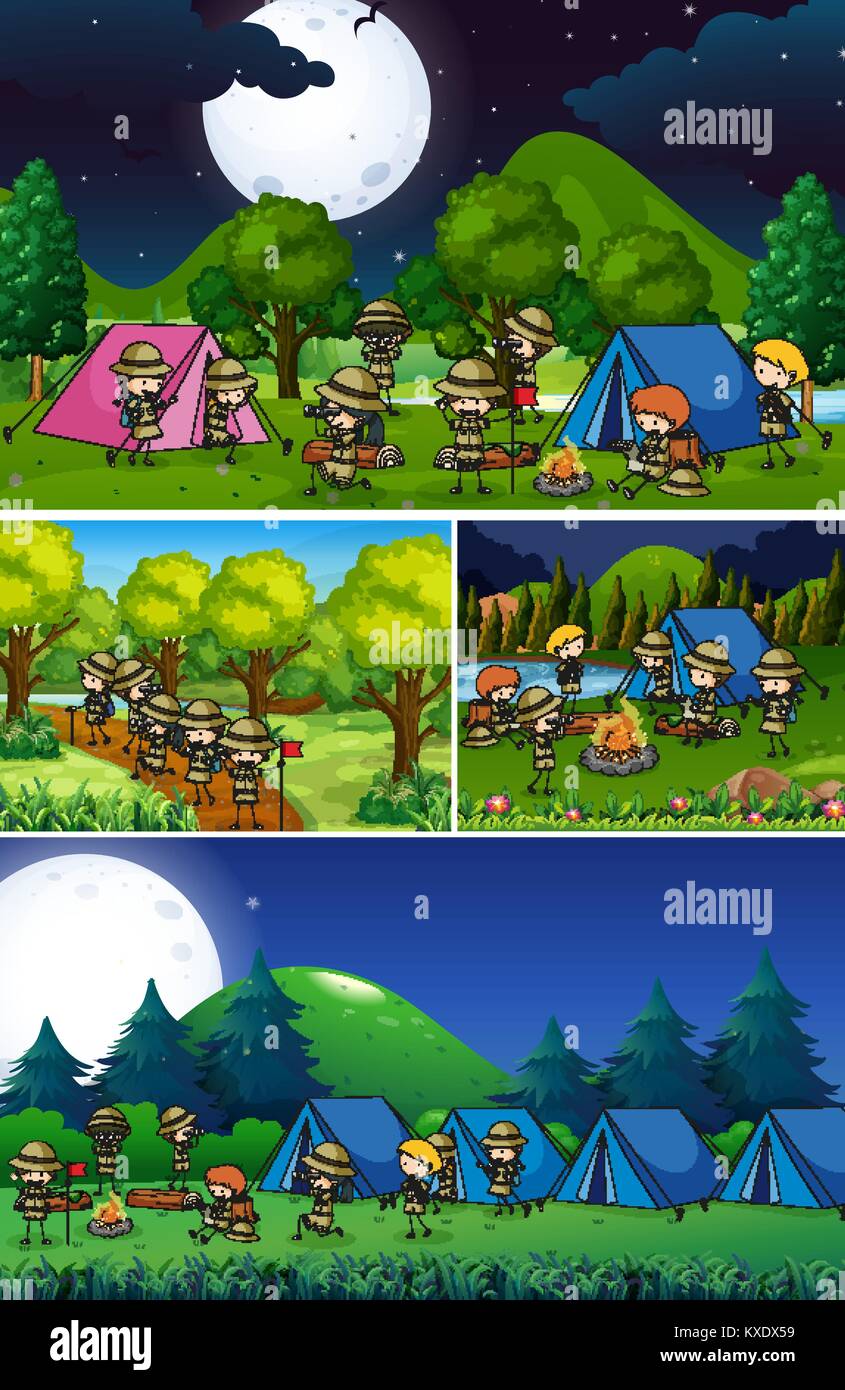 Scenes with kids camping in the park illustration Stock Vector Image ...