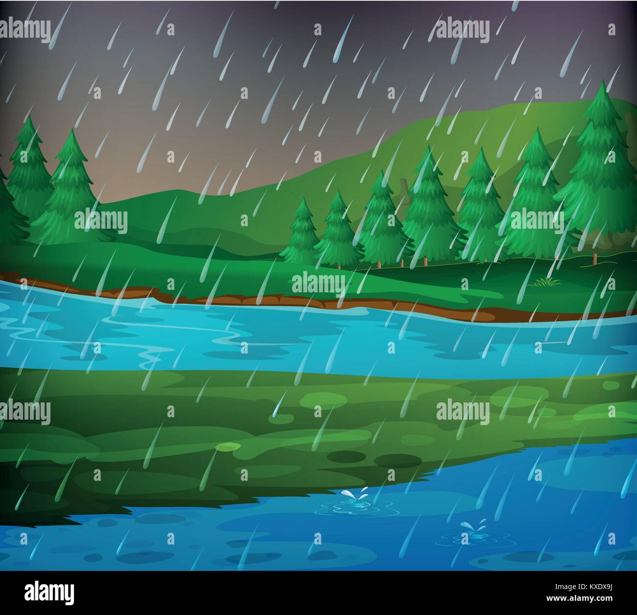 River scene on rainy day illustration Stock Vector Image & Art Alamy