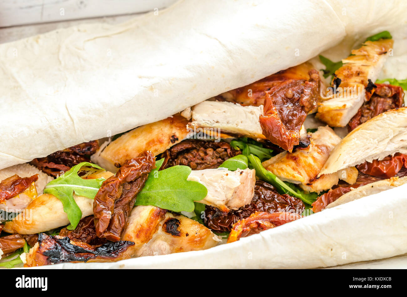 Tortilla with grilled chicken Stock Photo Alamy