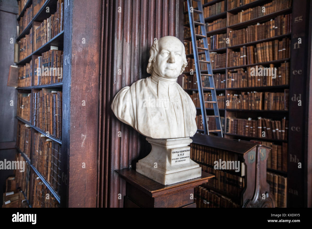 Sculpture of Thomas Elrington, Provost of Trinity College, Dublin from 1811 to 1820, The Long Room, Trinity College Library, Dublin, Ireland Stock Photo