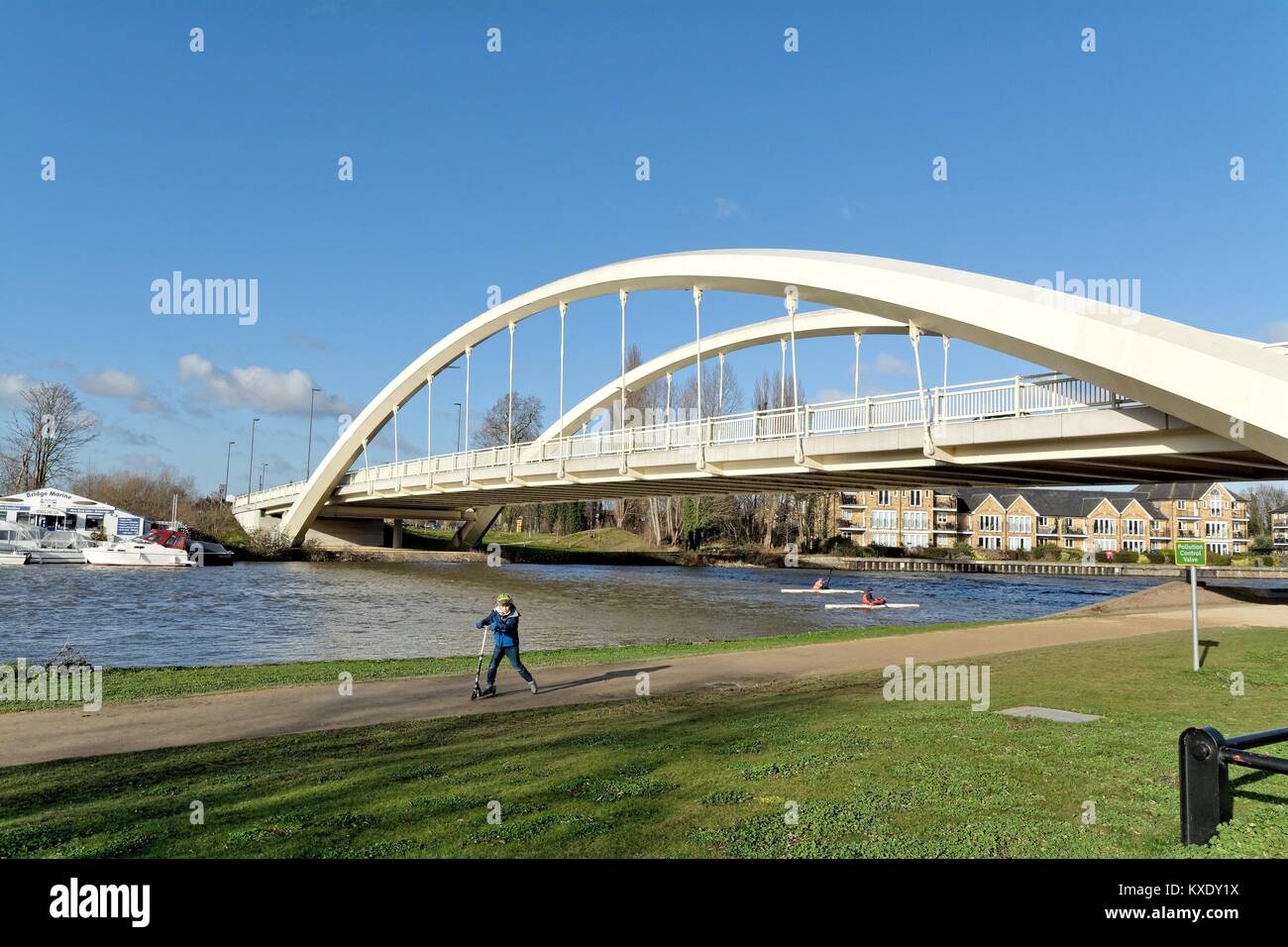The new Walton Bridge road crossing over the River Thames at Walton
