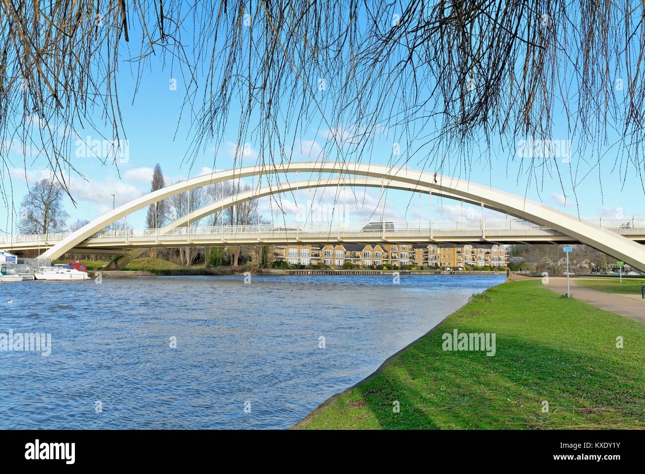 The new Walton Bridge road crossing over the River Thames at Walton
