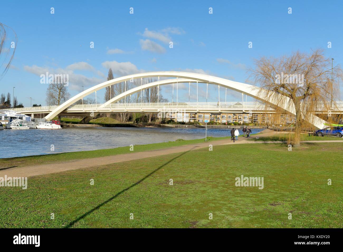 The new Walton Bridge road crossing over the River Thames at Walton