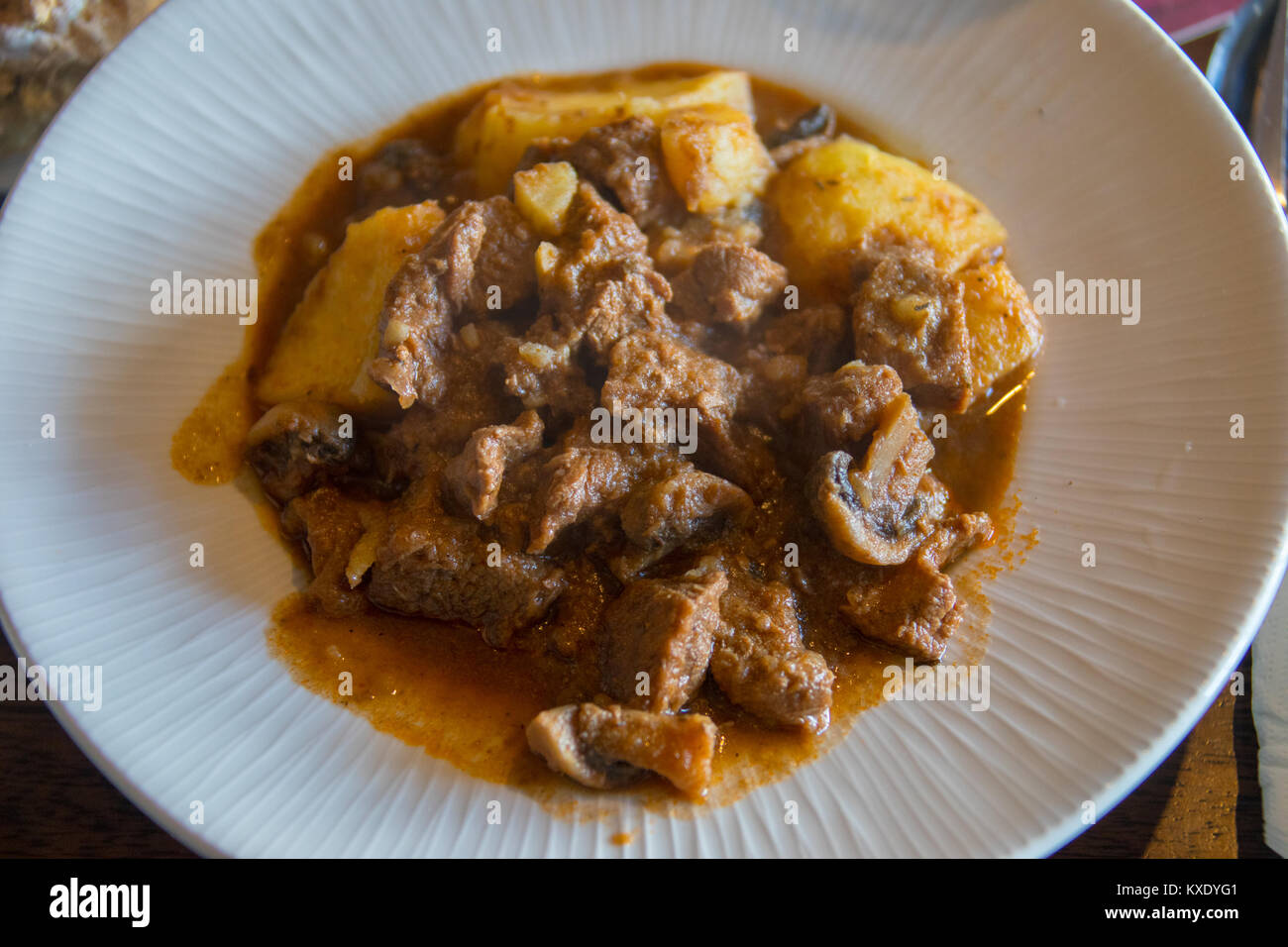 Beef & Guinness Stew, O'Dowd's Seafood Bar and Restaurant, Roundstone, Connemara, Galway, Ireland Stock Photo