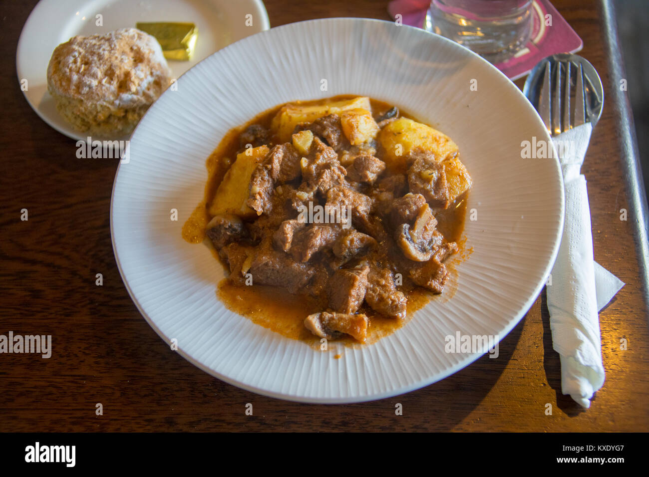 Beef & Guinness Stew, O'Dowd's Seafood Bar and Restaurant, Roundstone, Connemara, Galway, Ireland Stock Photo