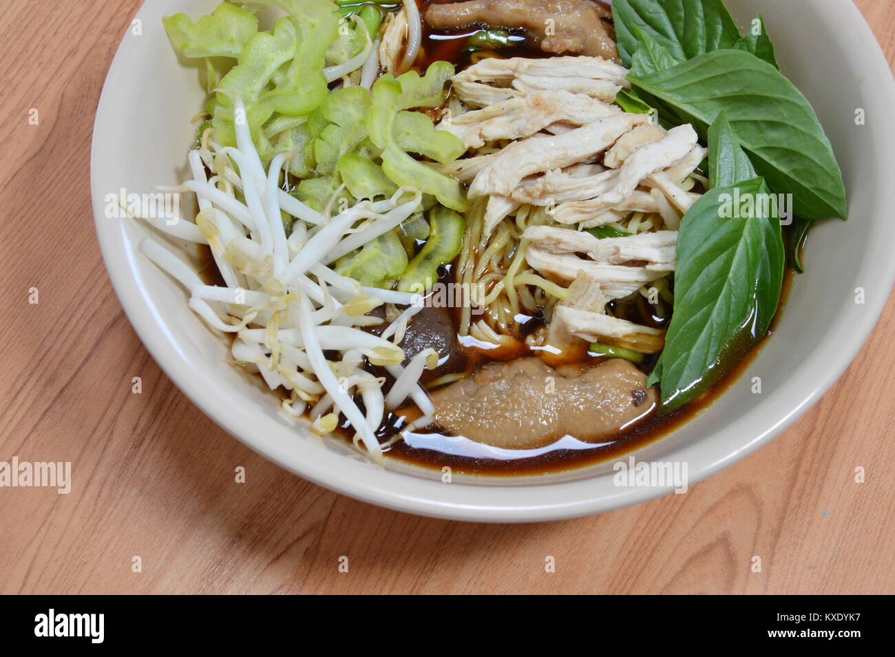 Thai chicken noodle soup on bowl Stock Photo Alamy