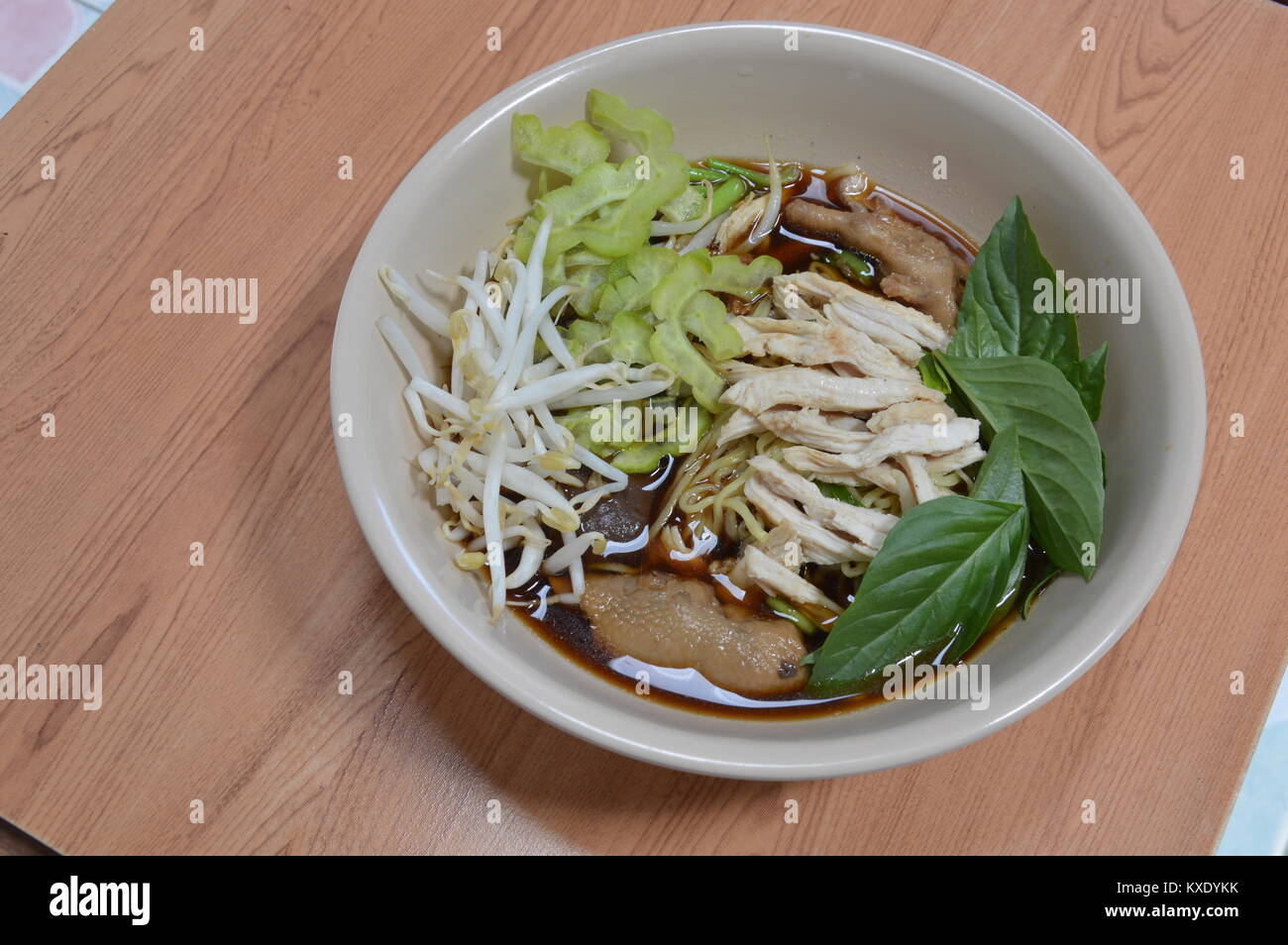 Thai chicken noodle soup on bowl Stock Photo Alamy