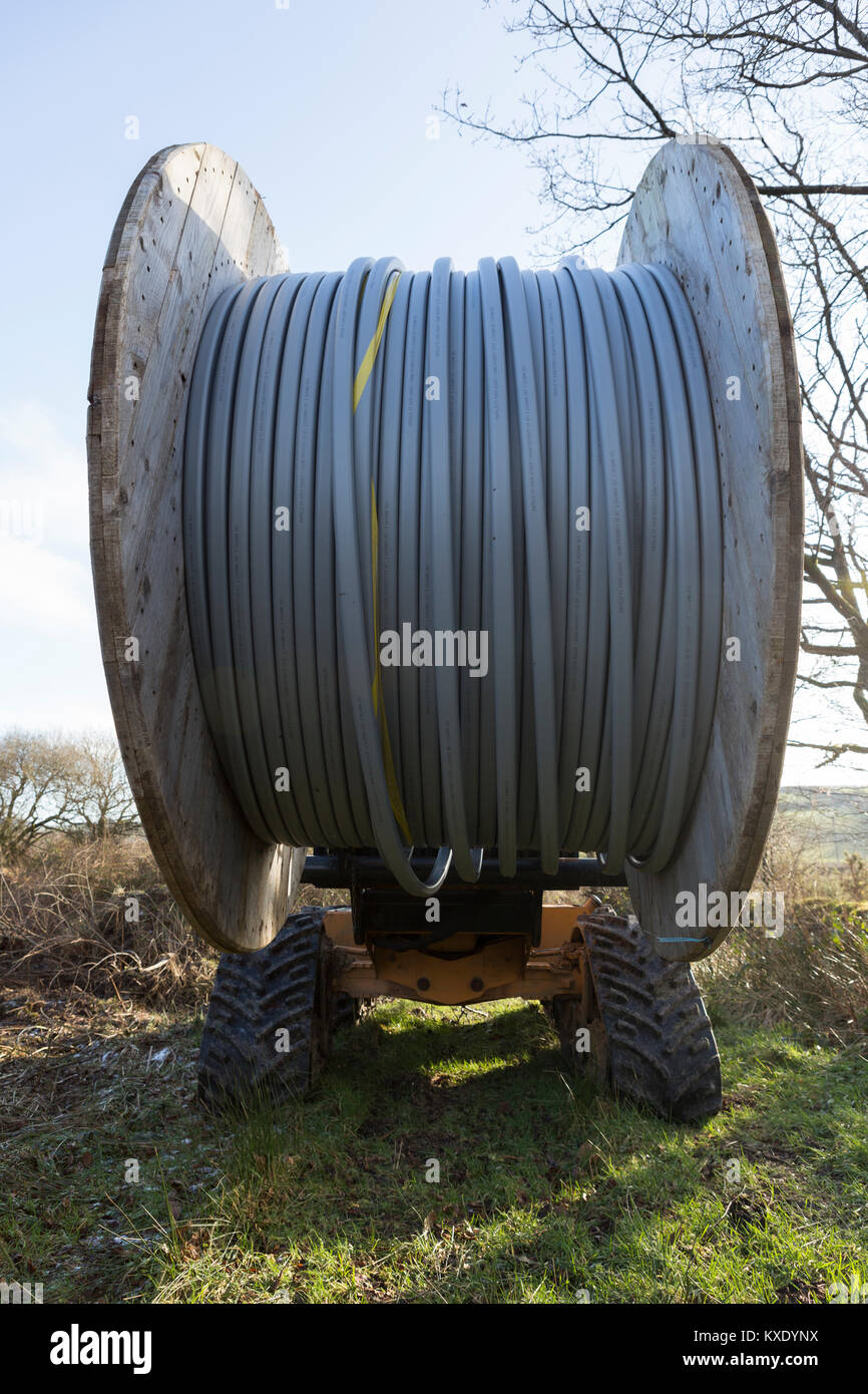 Case 960 Turbo cable laying trencher machine with spool of fibreoptic