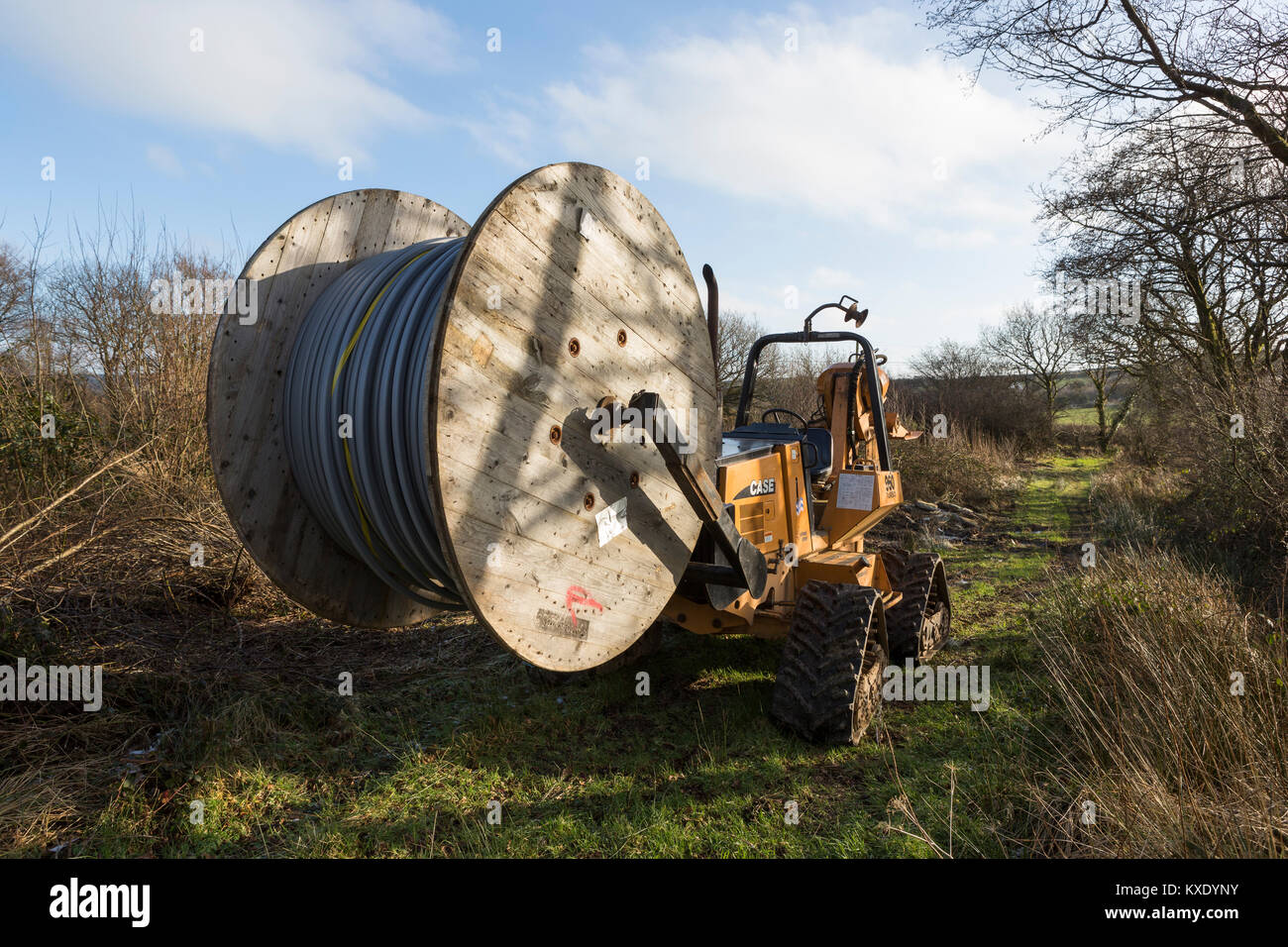 Case 960 Turbo cable laying trencher machine with spool of fibreoptic