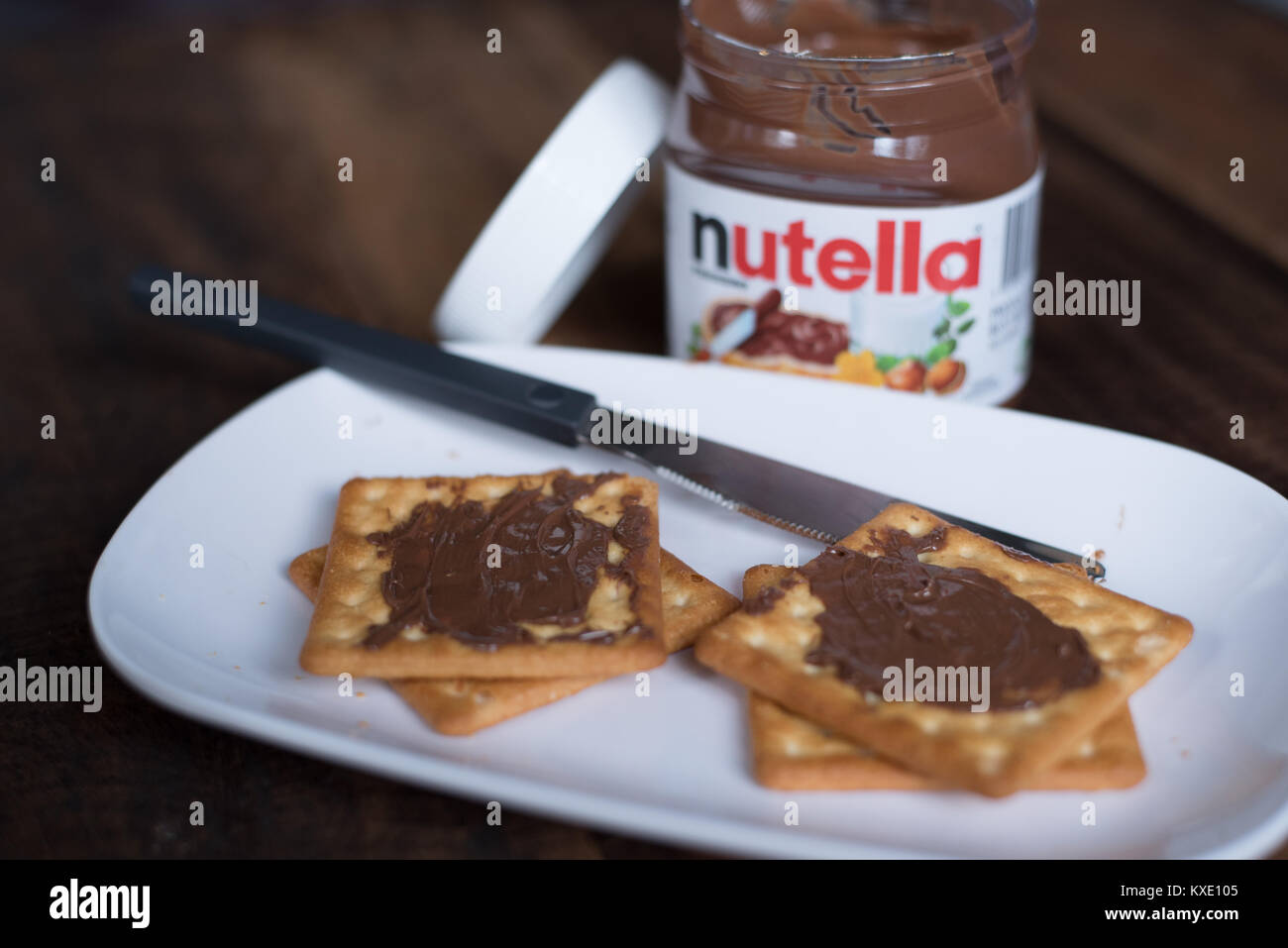 selangor, Malaysia Jan 9th 2018 nutella chocolate spread on wooden