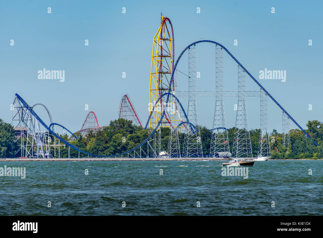 Cedar Point roller coasters as seen from the water Stock Photo Alamy