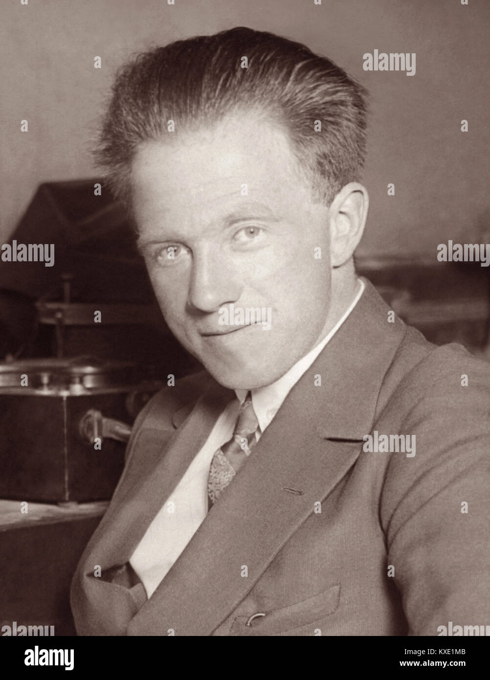 Portrait of Werner Heisenberg (1901 -1976), German theoretical physicist and a key pioneer of quantum mechanics who won the 1932 Nobel Prize in Physics for his theory and applications of quantum mechanics. Stock Photo