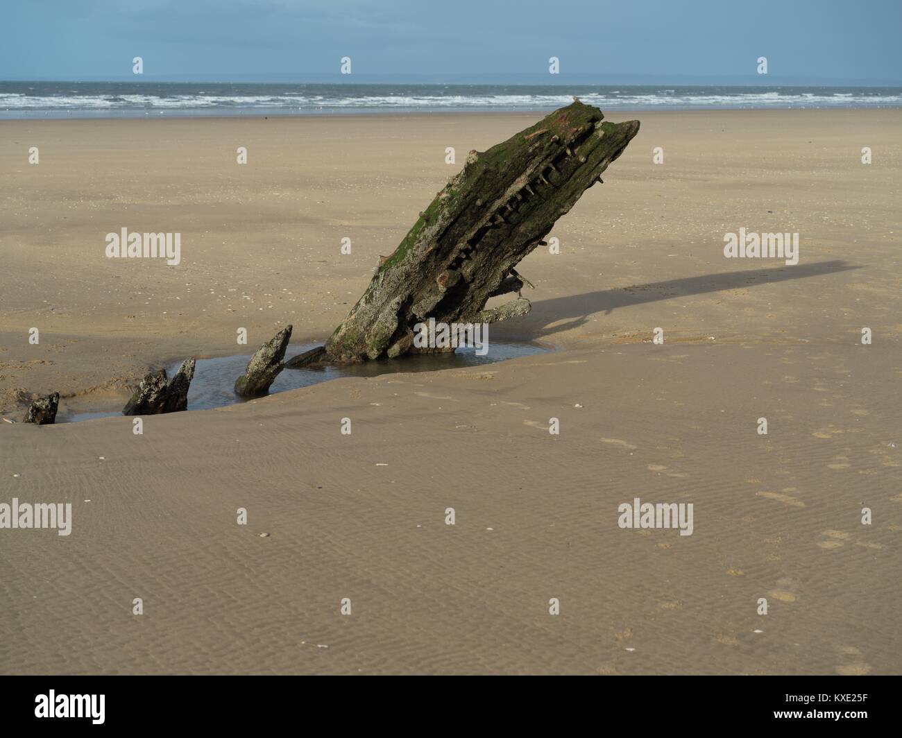 Remains of the wreck of the Helvetia at Rhossili Bay, Gower Stock Photo