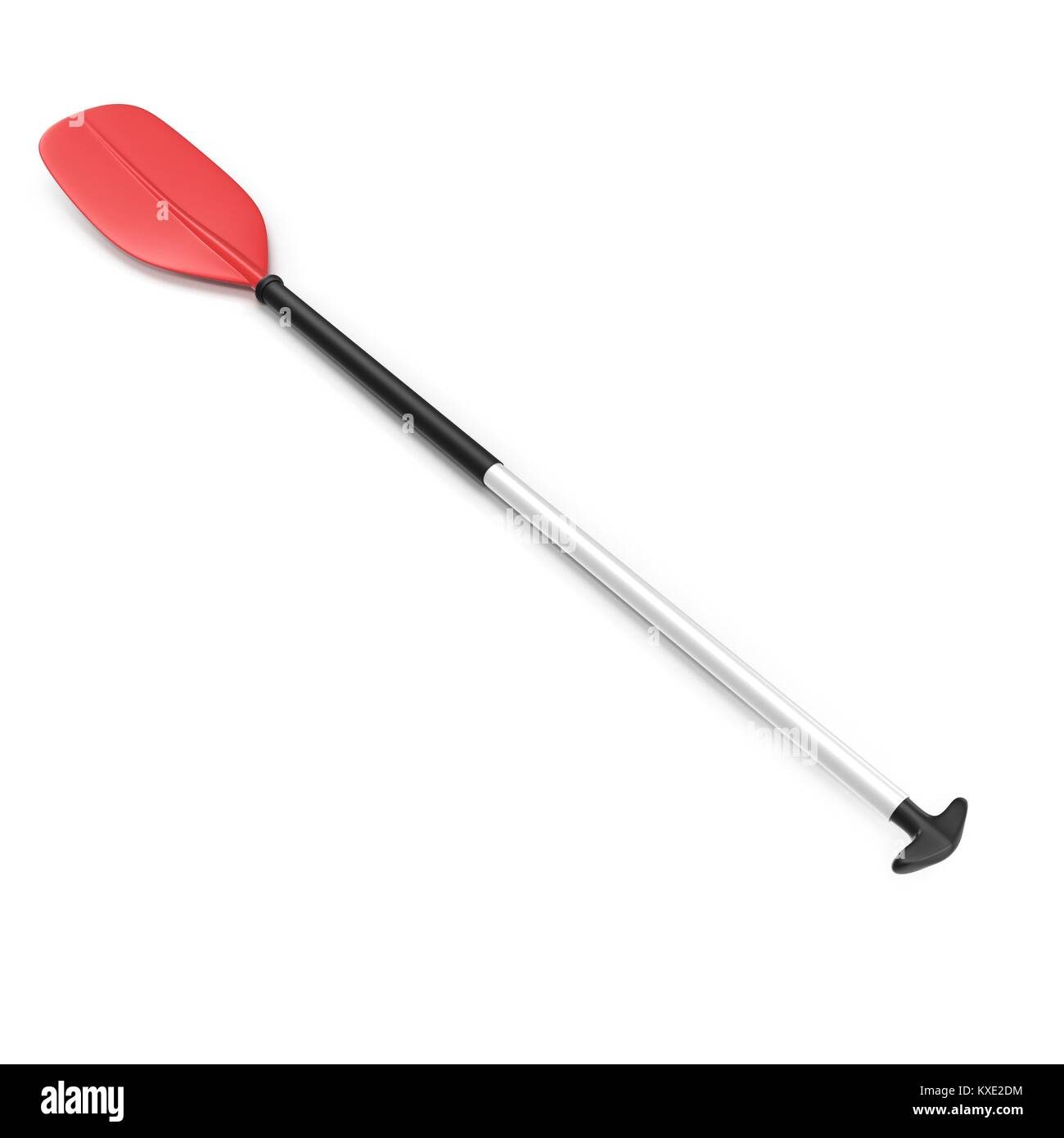 Red plastic kayak paddle isolated on white. Top view. 3D illustration
