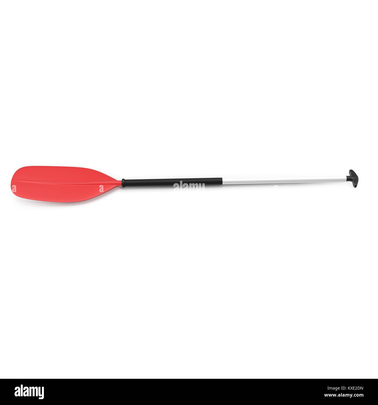 Red plastic kayak paddle isolated on white. Top view. 3D illustration