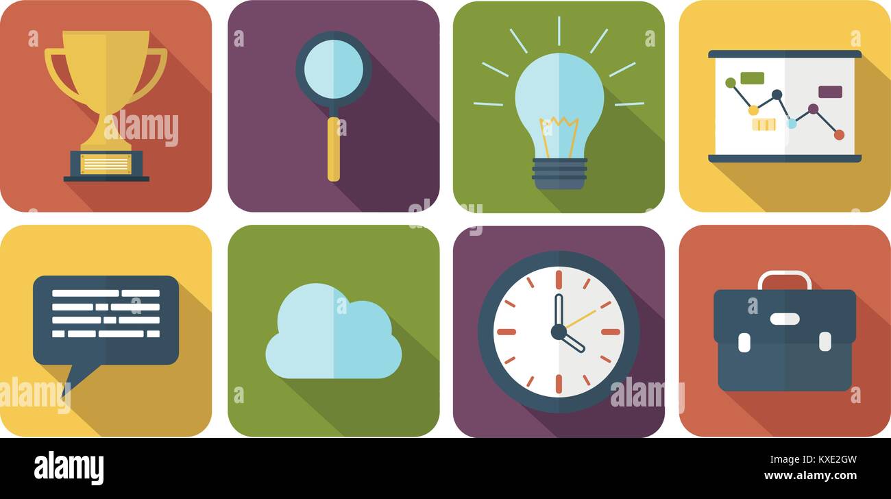 Modern and simple flat vector illustration. Set of eight business icons ...