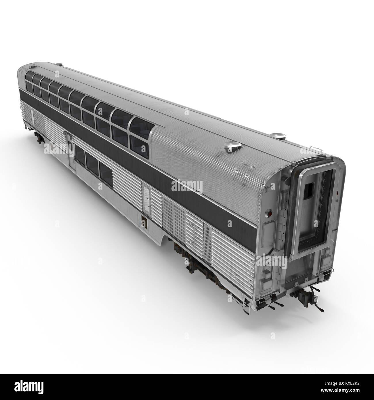 Railroad Double Deck Lounge Car on white. 3D illustration Stock Photo