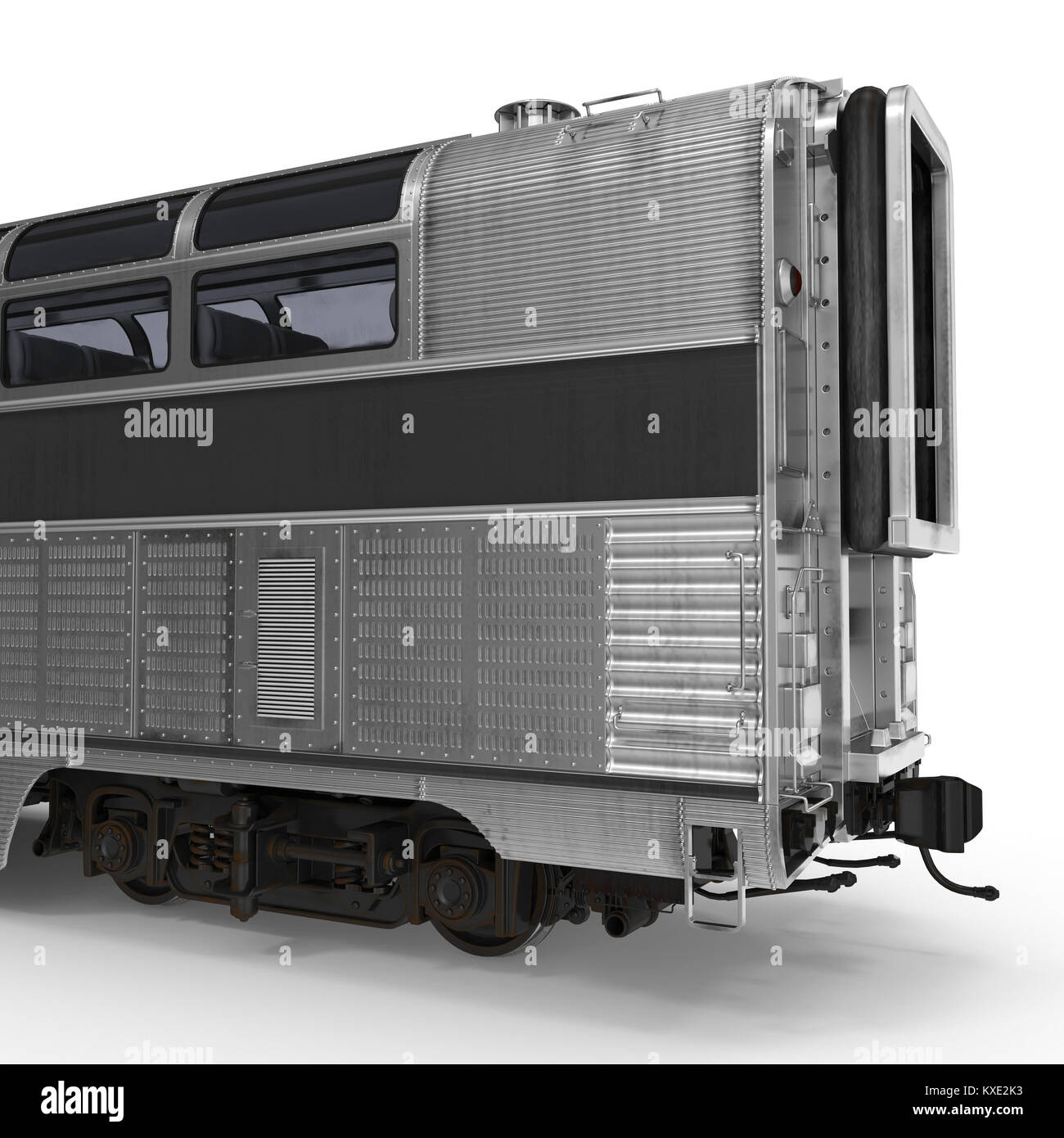 Railroad Double Deck Lounge Car on white. 3D illustration Stock