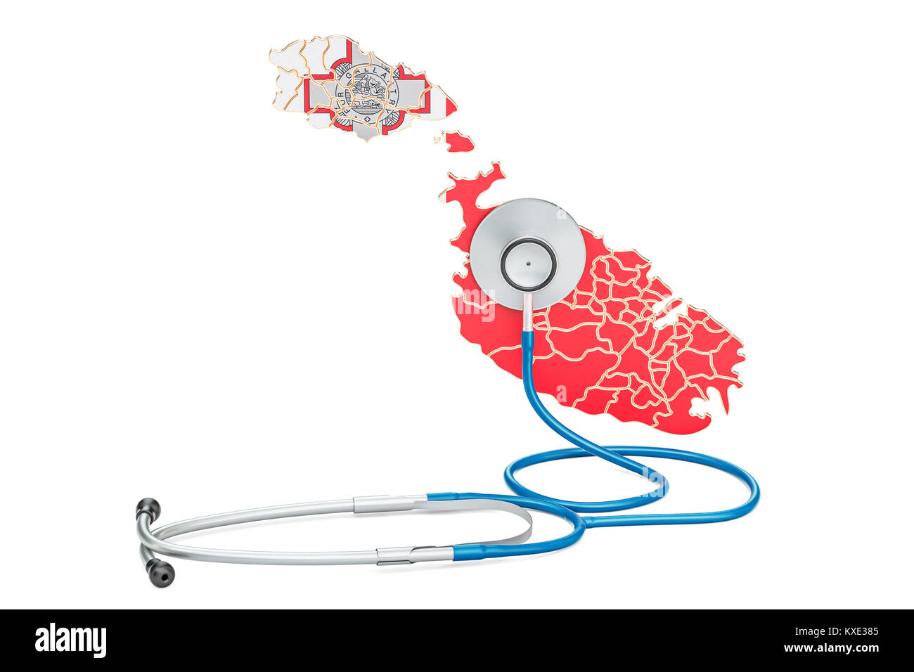 Malta map with stethoscope, national health care concept, 3D rendering Stock Photo