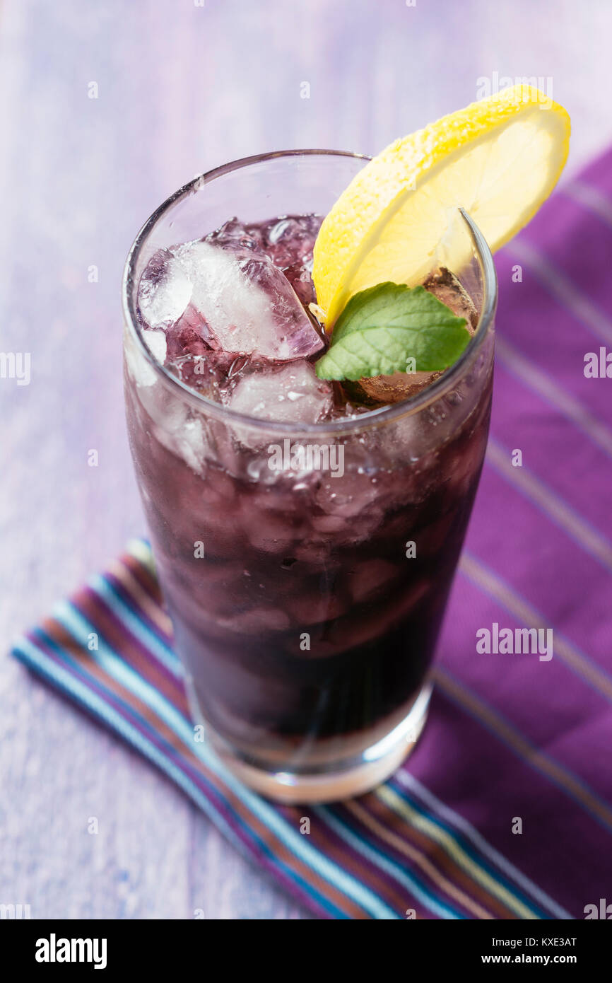 elderberry vodka, red currant vodka ,elderberry syrup, sparkling water, lime juice Stock Photo