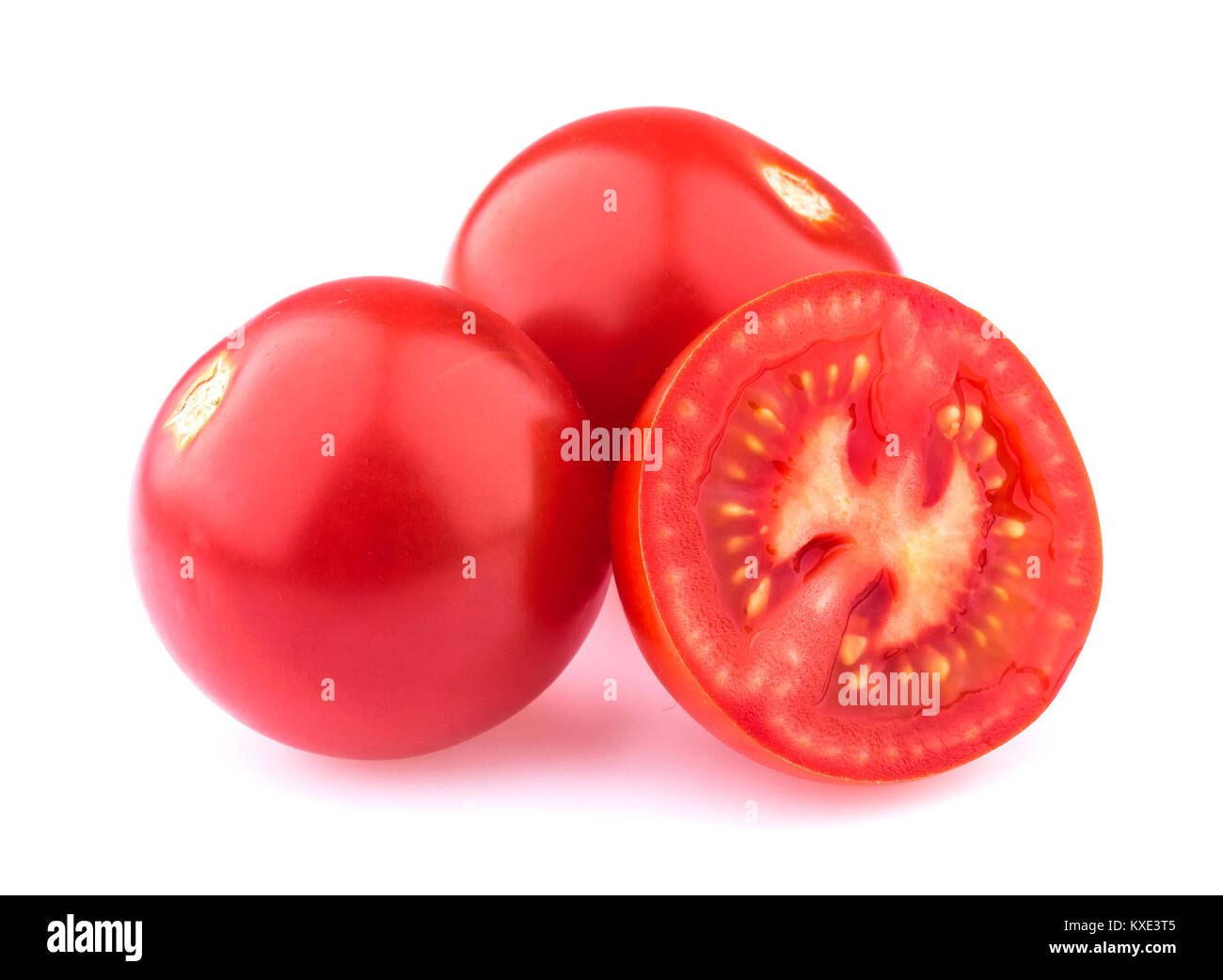 Group of cherry tomatoes isolated on white background. Closeup Stock Photo