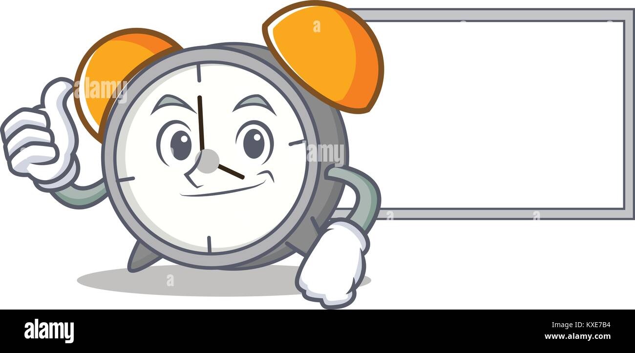 Thumbs up with board alarm clock character cartoon Stock Vector Image ...