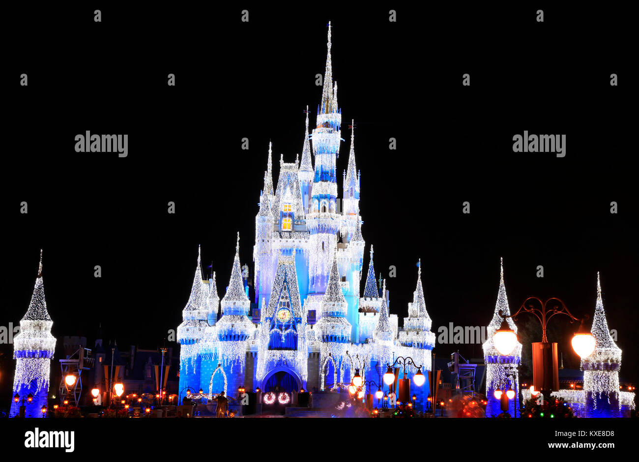 Cinderella Castle illuminated at night in magic Kingdom, Florida, US Stock Photo