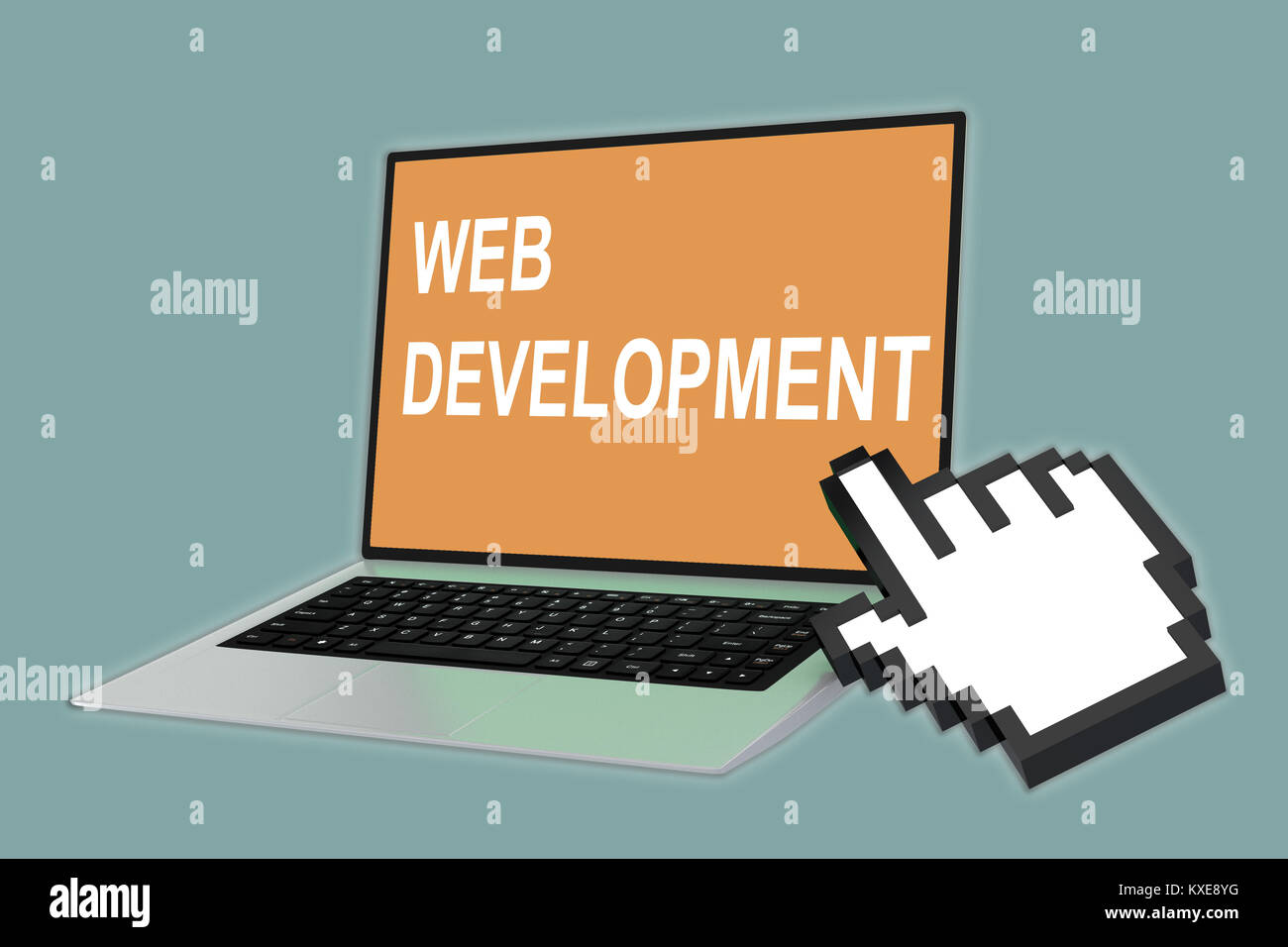 3D illustration of WEB DEVELOPMENT script with pointing hand icon ...