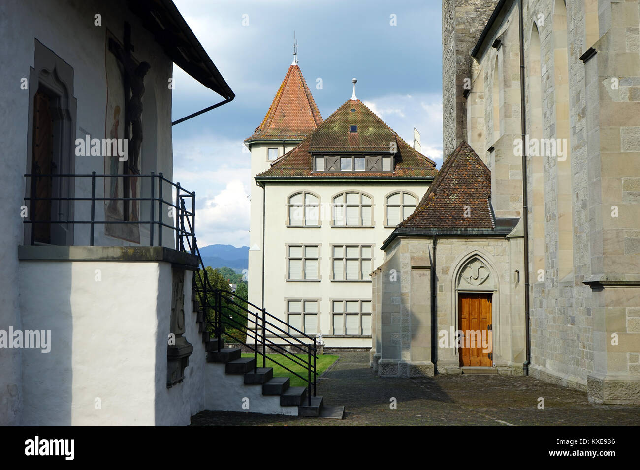 Steps a nd wall of cathedral in Rapperswil, Switzerland Stock Photo