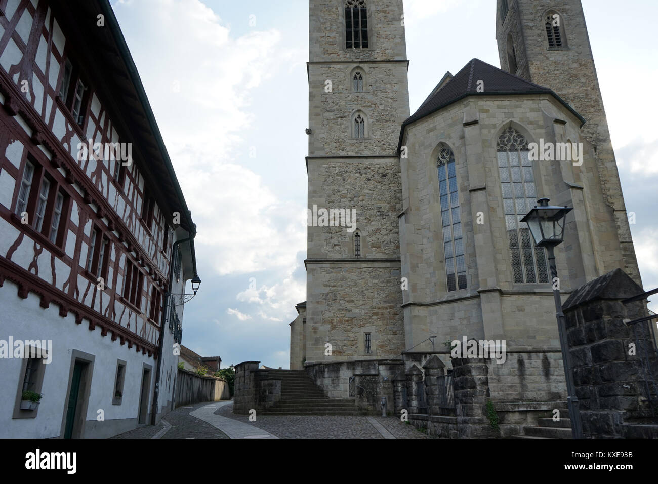 RAPPERSWILL, SWITZERLAND - CIRCA JULY 2016 Street near cathedral Stock Photo