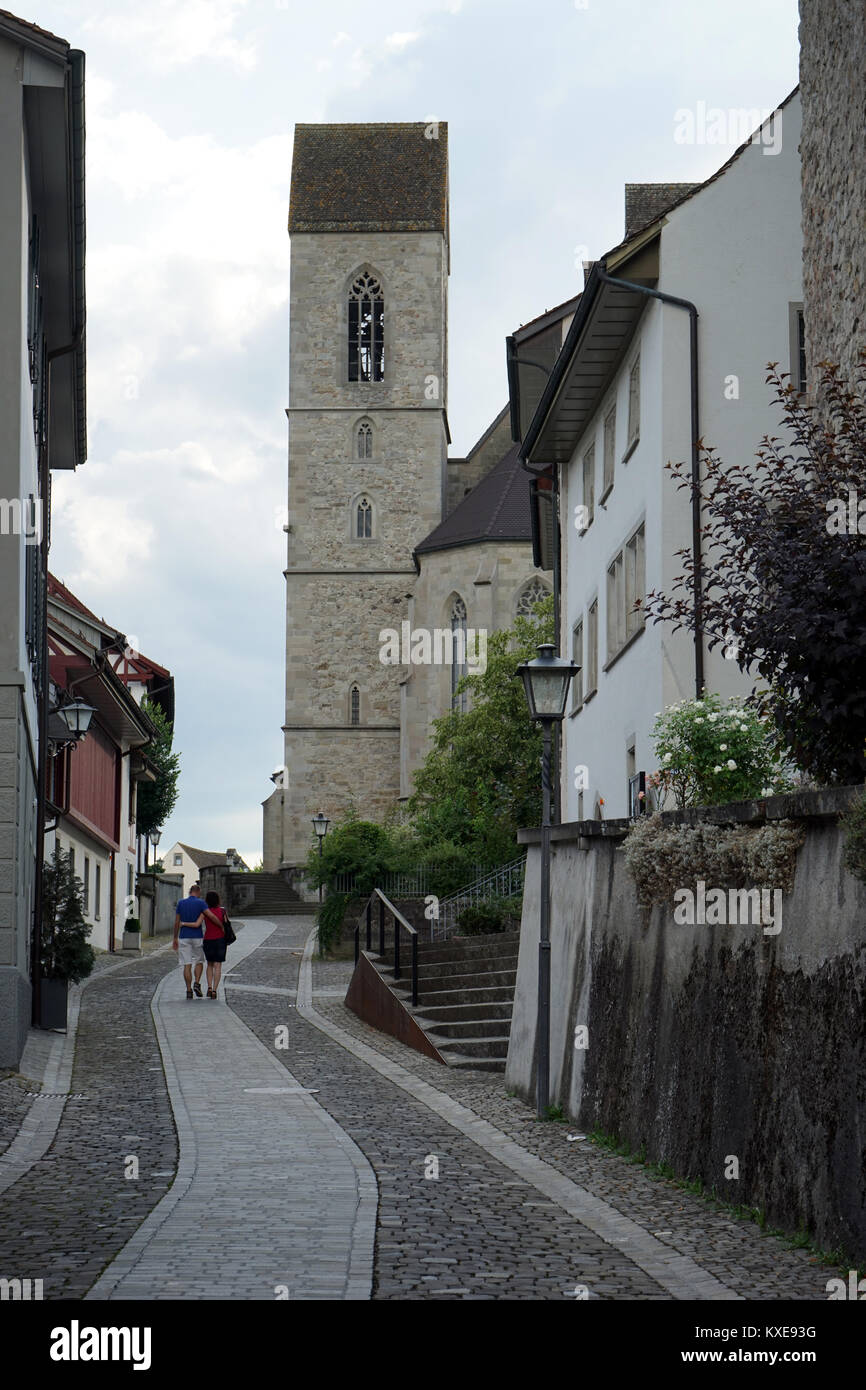 RAPPERSWILL, SWITZERLAND - CIRCA JULY 2016 Street near cathedral Stock Photo